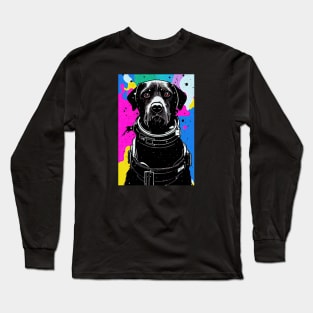 Old astronaut black lab portrait Long Sleeve T-Shirt